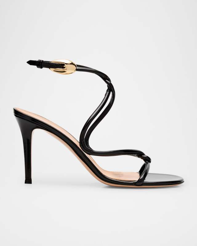 Patent Serpent Twist Ankle-Strap Sandals